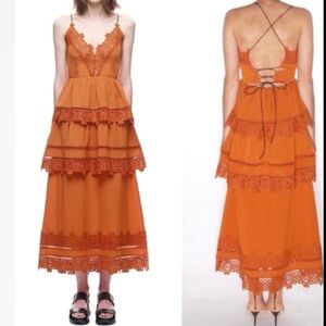 Self-Portrait Sz 2 Dress Ivy Lace Midi Sleeveless Sundress Tiered